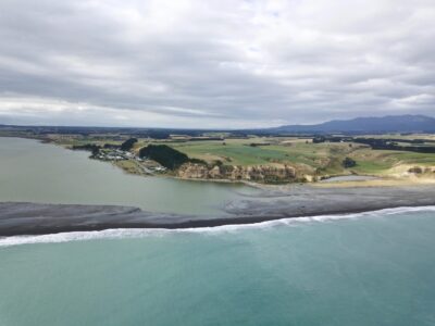 Onoke spit and the town of Lake Ferry located about 45 minutes away